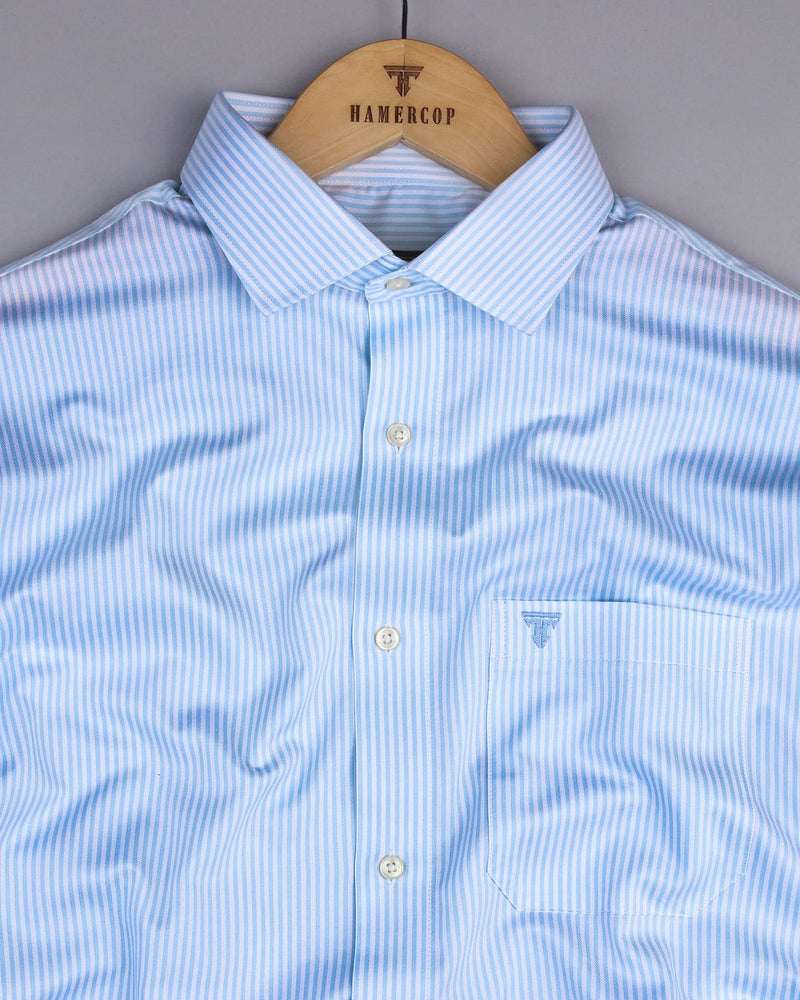 Wilton Blue With White Stripe Premium Cotton Shirt