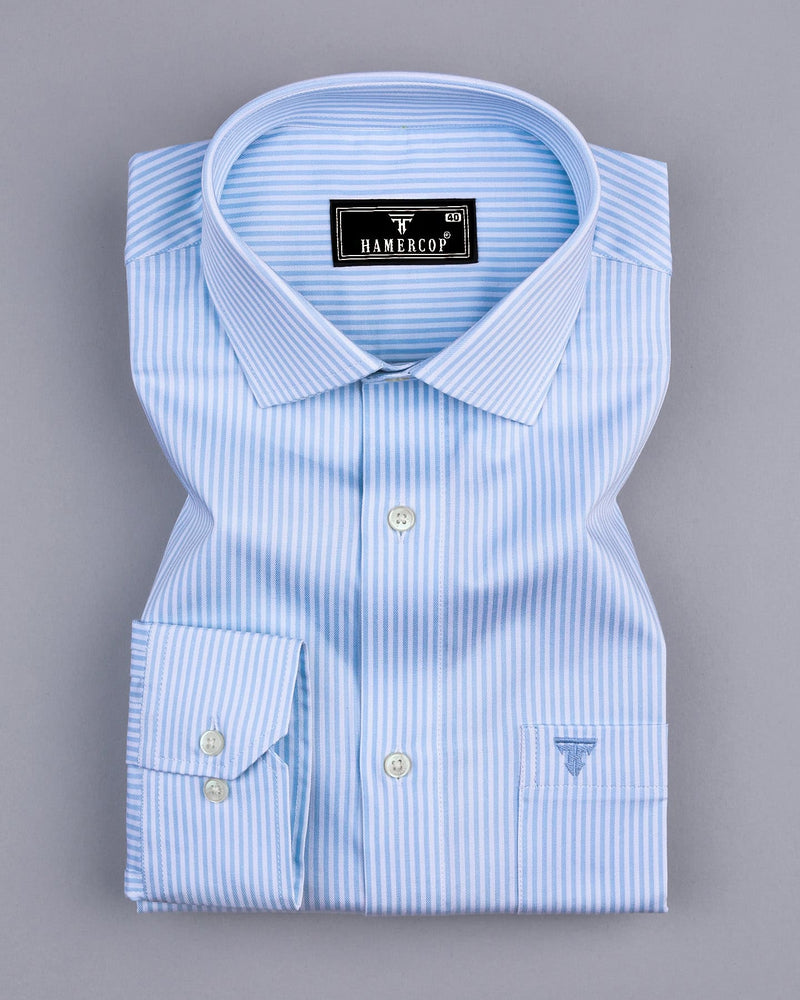 Wilton Blue With White Stripe Premium Cotton Shirt