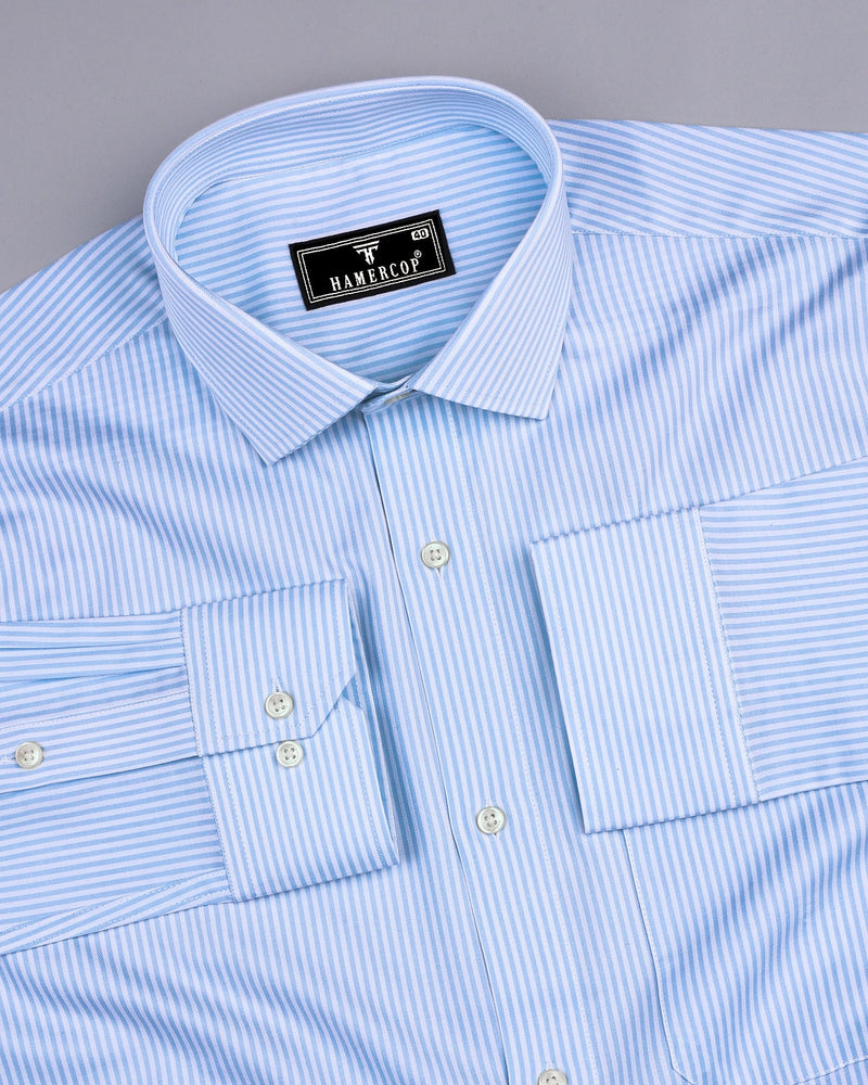 Wilton Blue With White Stripe Premium Cotton Shirt