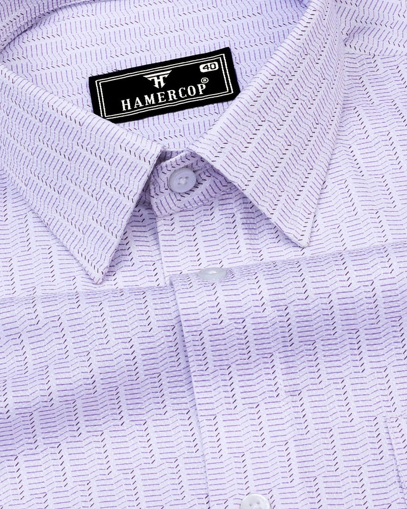 White With Purple Printed Premium Dobby Cotton Shirt