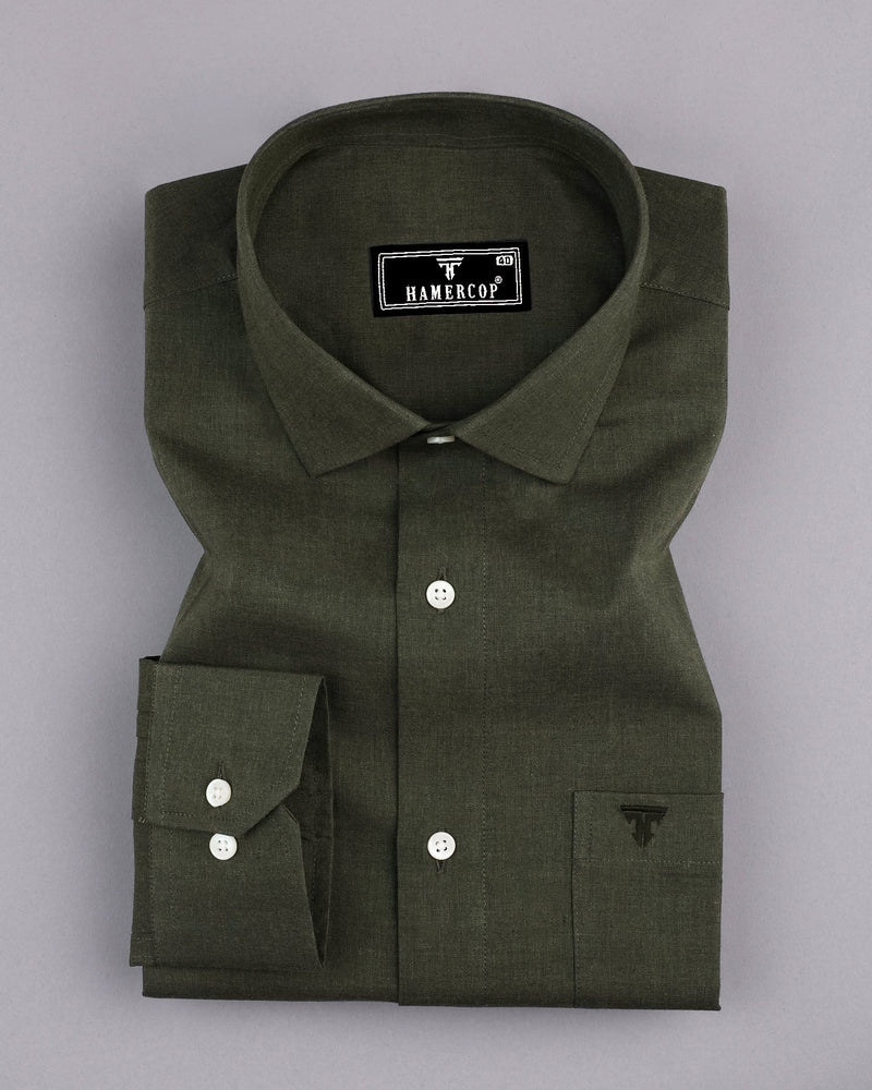olive green mens dress shirt Planet Green Melange Cotton Formal Shirt – Hamercop