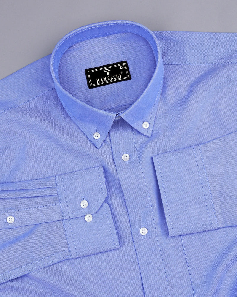 Crayola Blue Plain Oxford Cotton Formal Shirt