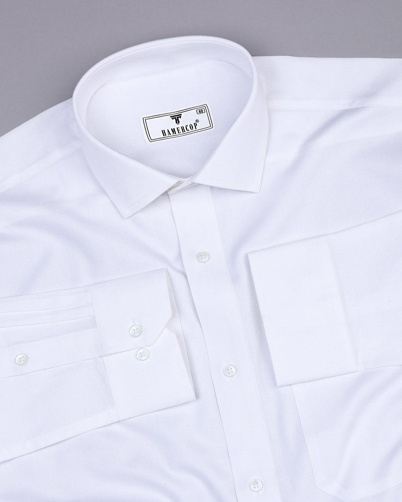 Delicate White Plain Creape Cotton Shirt