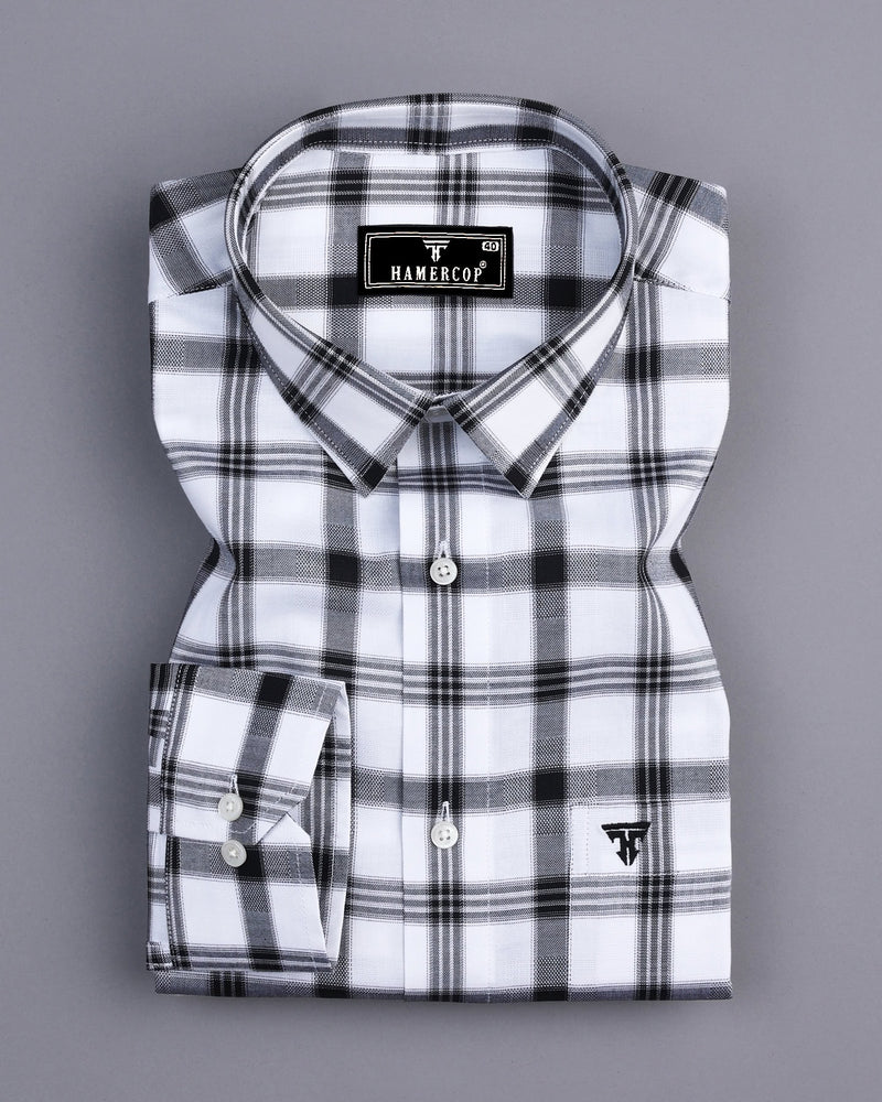 Caxito White With Black Dobby Check Cotton Shirt