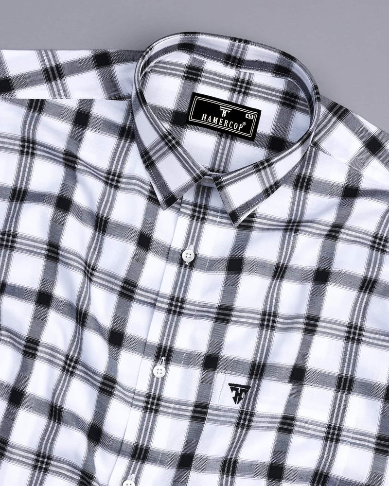 Caxito White With Black Dobby Check Cotton Shirt