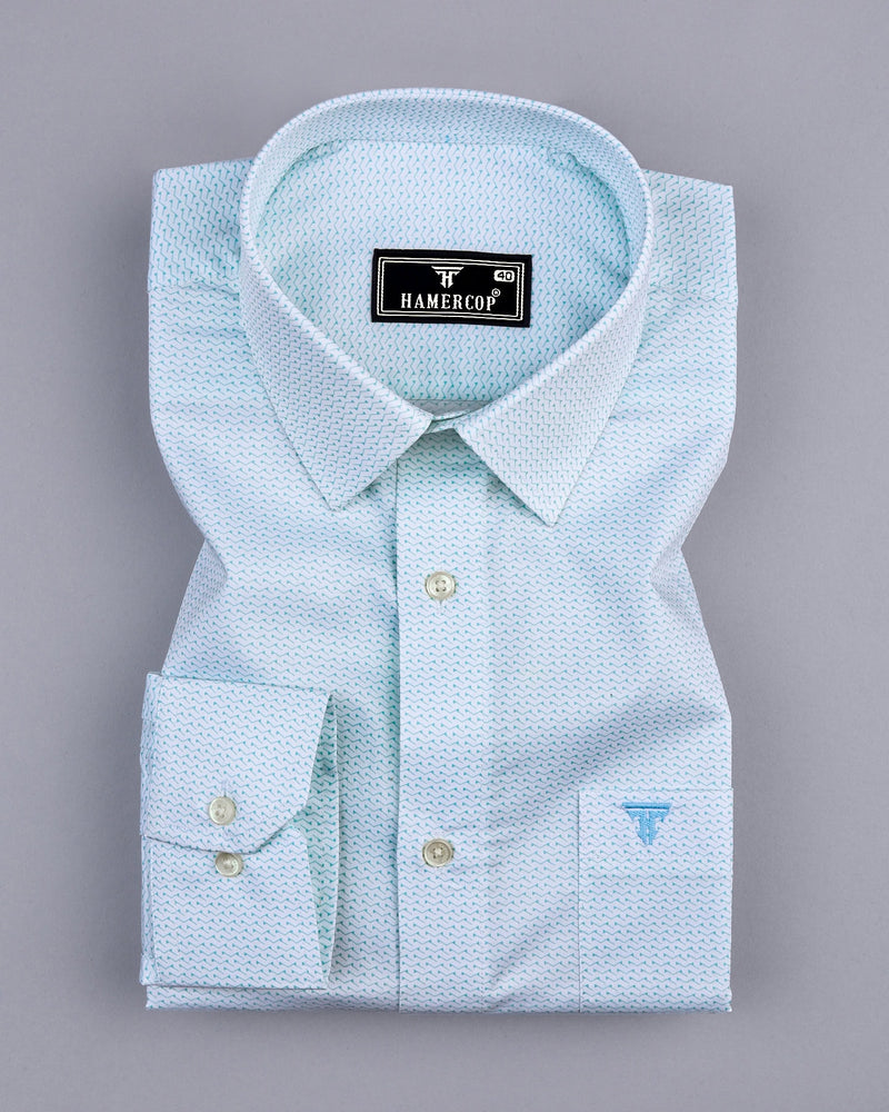 Antrim Green With White Twill Printed Cotton Shirt