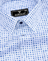 Pomos White With Blue Stone Printed Cotton Shirt