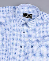 Pomos White With Blue Stone Printed Cotton Shirt