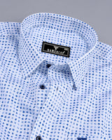 Pomos White With Blue Stone Printed Cotton Shirt