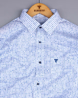 Pomos White With Blue Stone Printed Cotton Shirt