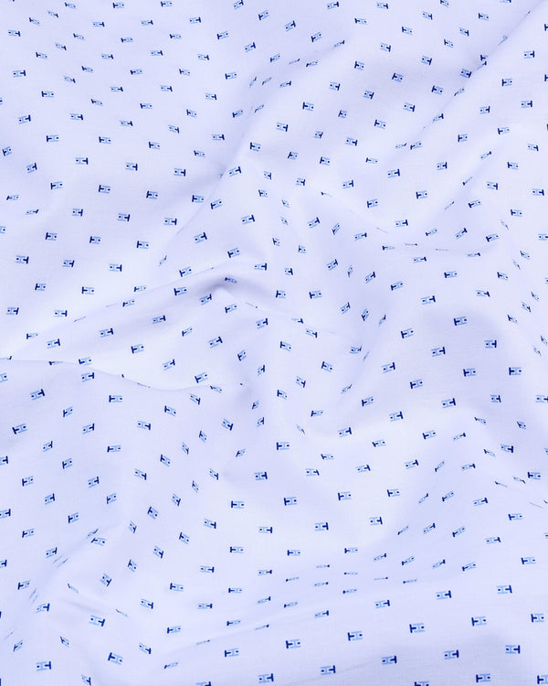 Hemlock White With Blue Poplin Printed Cotton Shirt