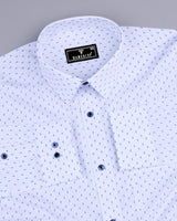 Hemlock White With Blue Poplin Printed Cotton Shirt