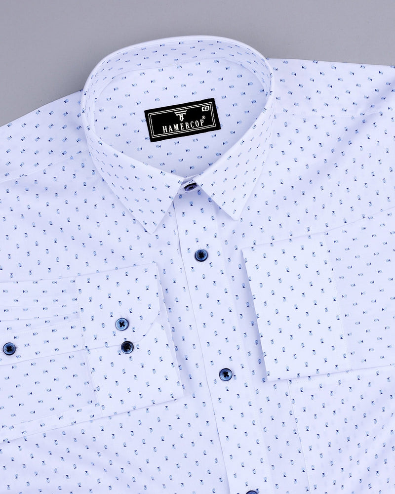 Hemlock White With Blue Poplin Printed Cotton Shirt