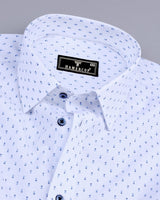 Hemlock White With Blue Poplin Printed Cotton Shirt