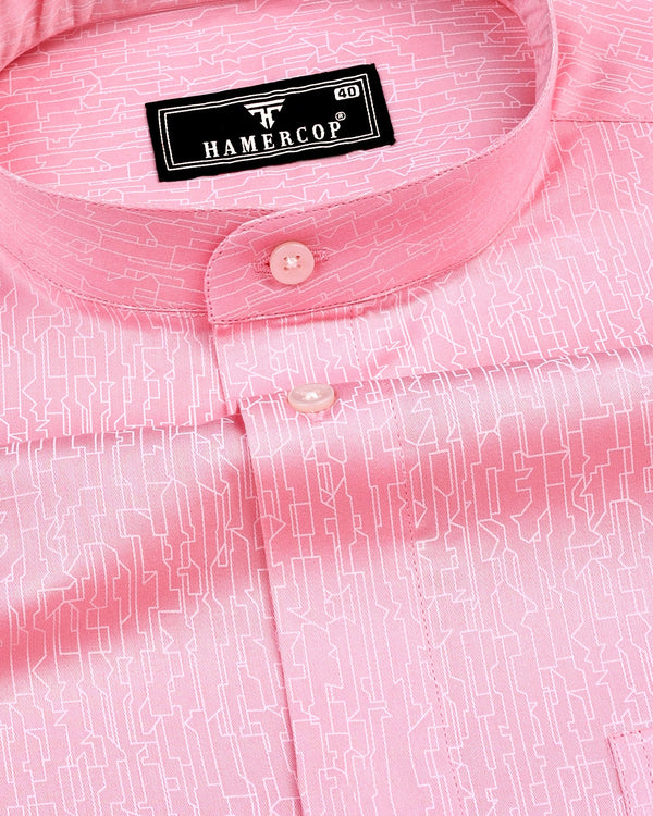 Pastel Pink With White Printed Satin Cotton Shirt