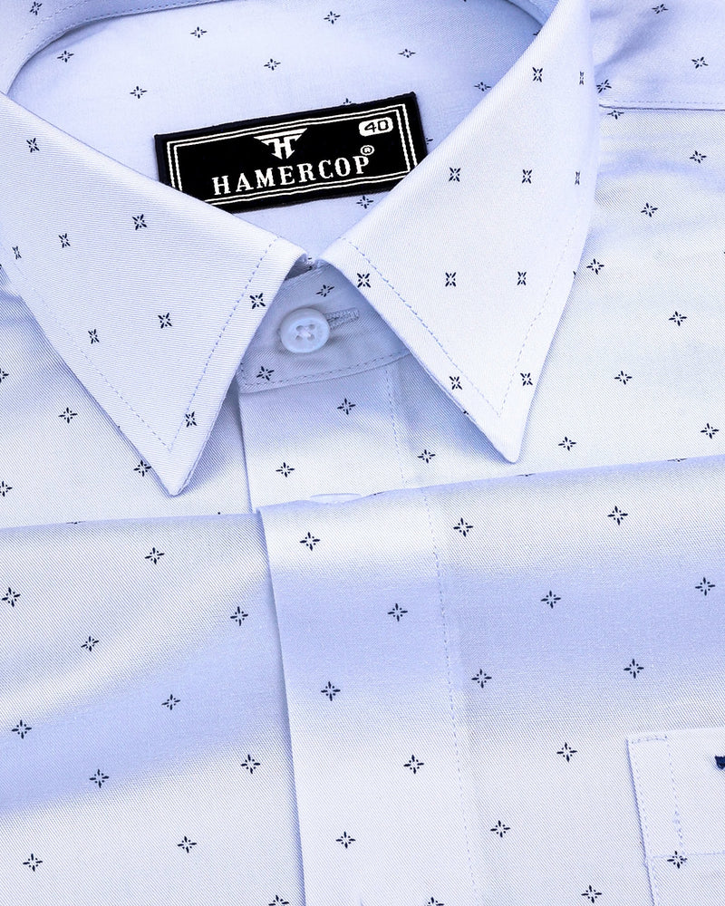 Herten Skyblue With Star Printed Formal Cotton Shirt