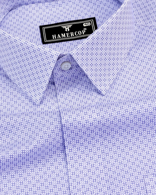 Frinton Blue With White Twill Printed Premium Cotton Shirt