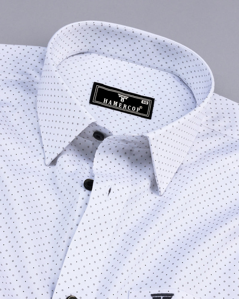 Wolf White With Gray Polka Dot Printed Cotton Shirt