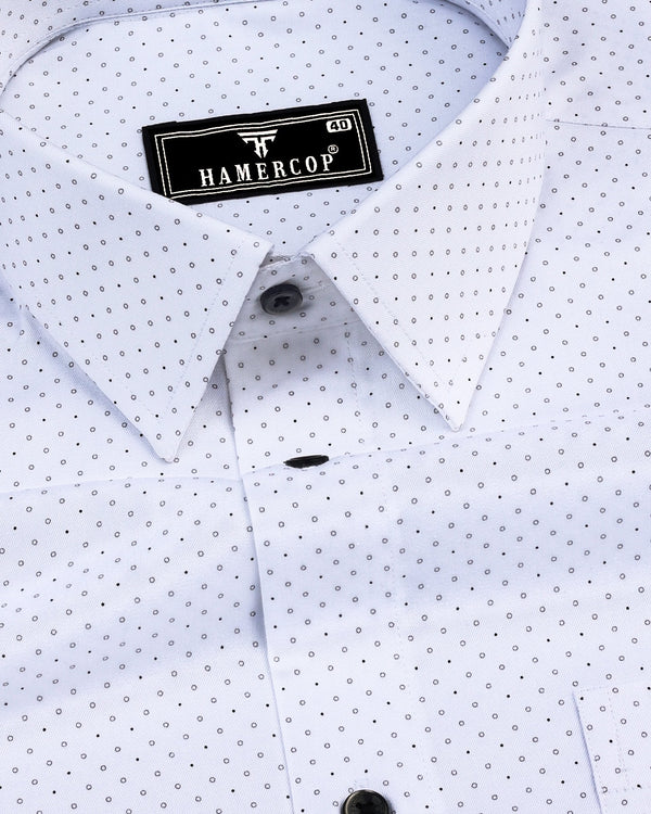 Wolf White With Gray Polka Dot Printed Cotton Shirt