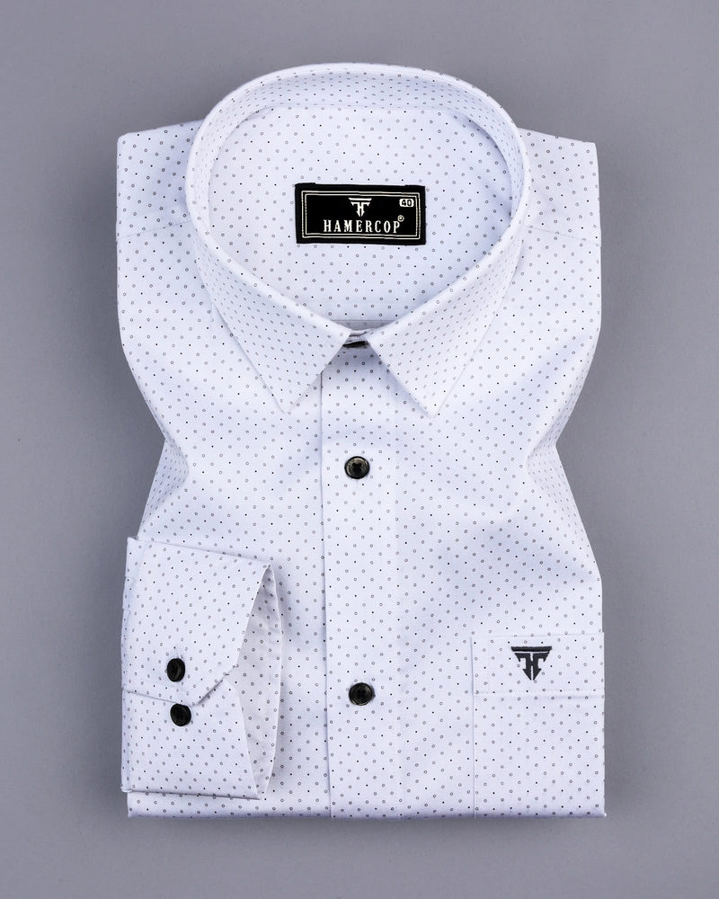 Wolf White With Gray Polka Dot Printed Cotton Shirt