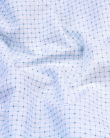 Rezina White With SkyBlue Check Twill Printed Cotton Shirt