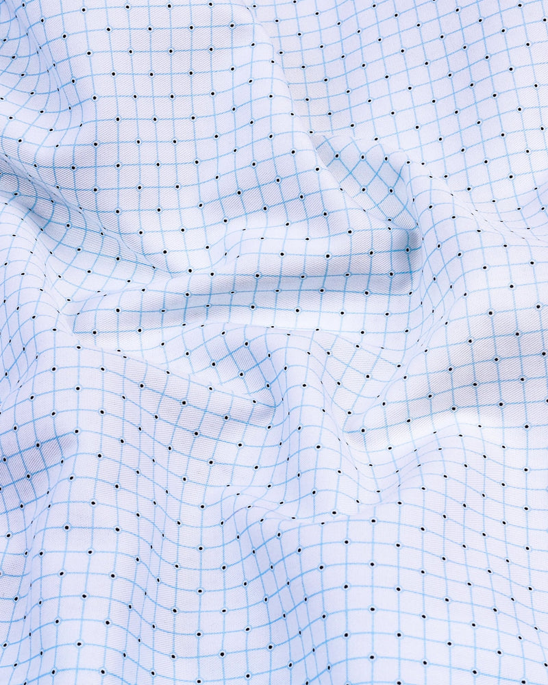 Rezina White With SkyBlue Check Twill Printed Cotton Shirt