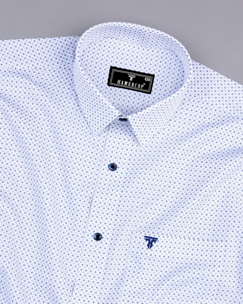 Starlet White With Blue Poplin Printed Cotton Shirt