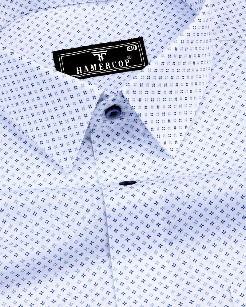 Starlet White With Blue Poplin Printed Cotton Shirt