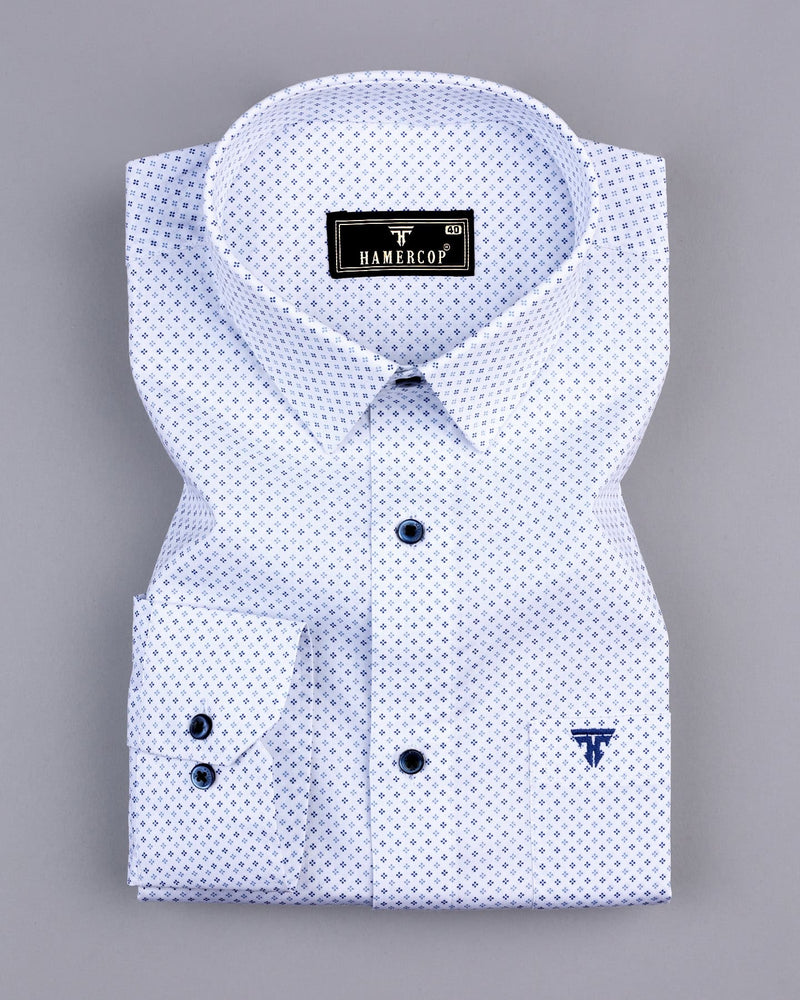 Starlet White With Blue Poplin Printed Cotton Shirt