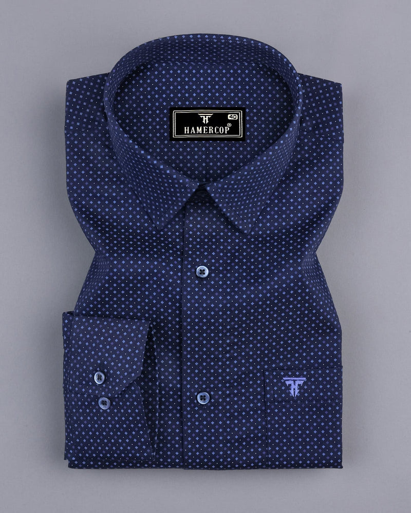 Cortona NavyBlue Twill Printed Formal Cotton Shirt