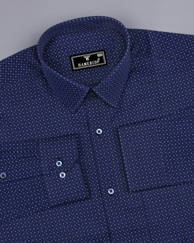 Cortona NavyBlue Twill Printed Formal Cotton Shirt