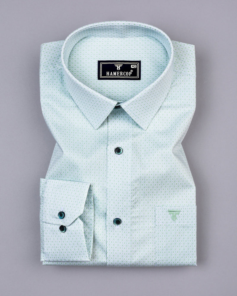 Neston Green With White Quatrefoil Pattern Cotton Shirt