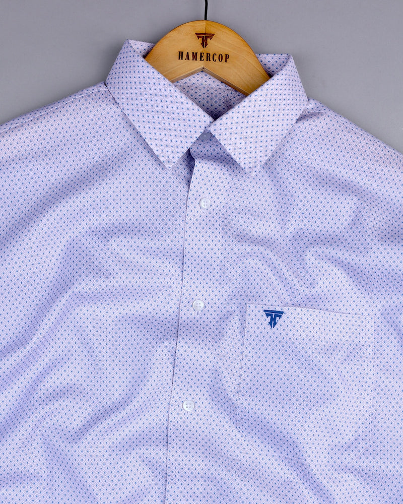 Neston Blue With White Quatrefoil Pattern Cotton Shirt