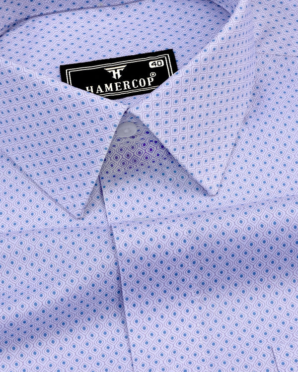 Neston Blue With White Quatrefoil Pattern Cotton Shirt