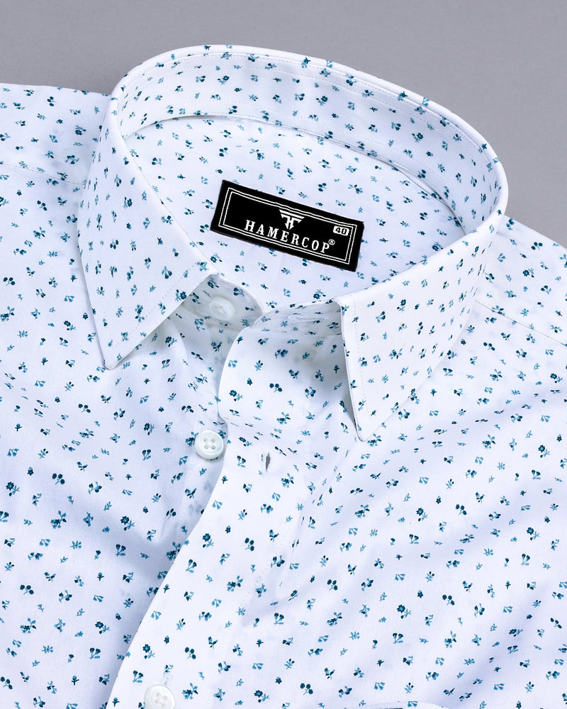 Magnolia White With Blue Printed Cotton Shirt