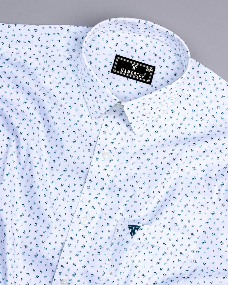 Magnolia White With Blue Printed Cotton Shirt