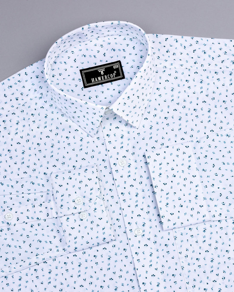 Magnolia White With Blue Printed Cotton Shirt