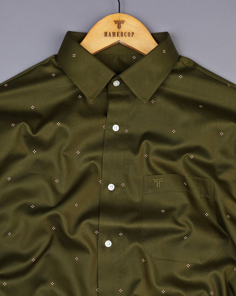 Finch Green With Cream Twill Printed Cotton Shirt