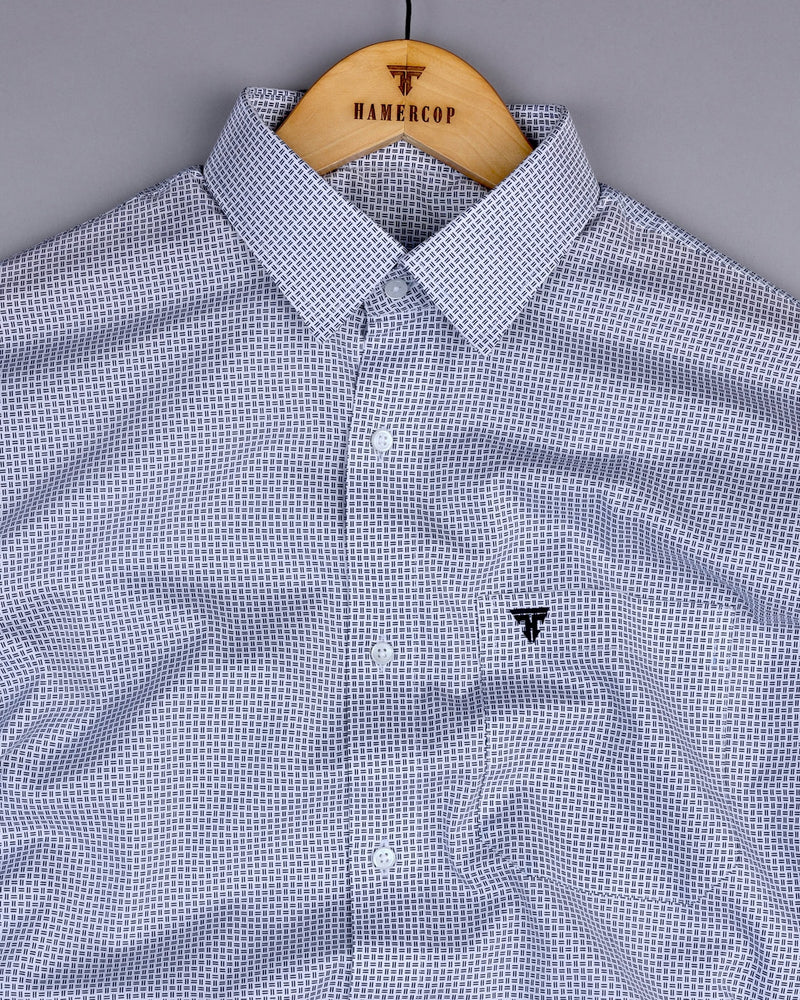 Splash Blue With White Printed Premium Cotton Shirt