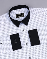 Black Triangle Printed White Cotton Designer Shirt