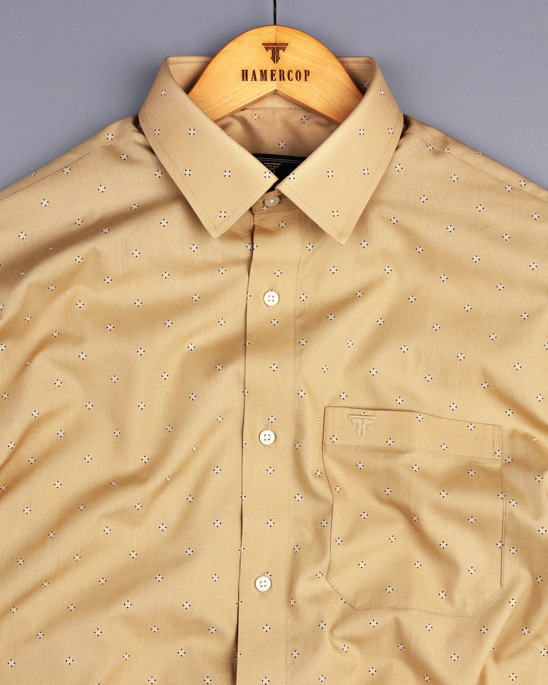 Macon Cream Poplin Printed Formal Cotton Shirt