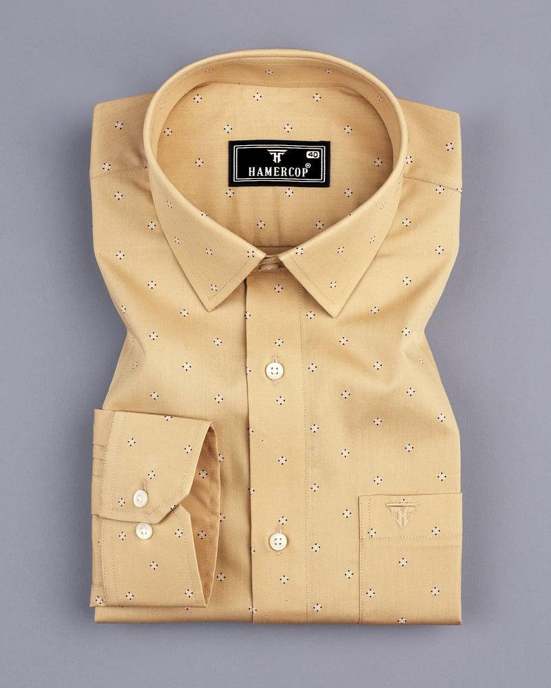 Macon Cream Poplin Printed Formal Cotton Shirt