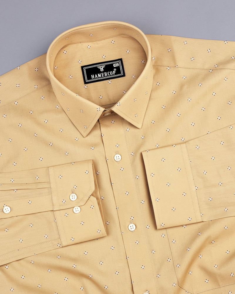 Macon Cream Poplin Printed Formal Cotton Shirt