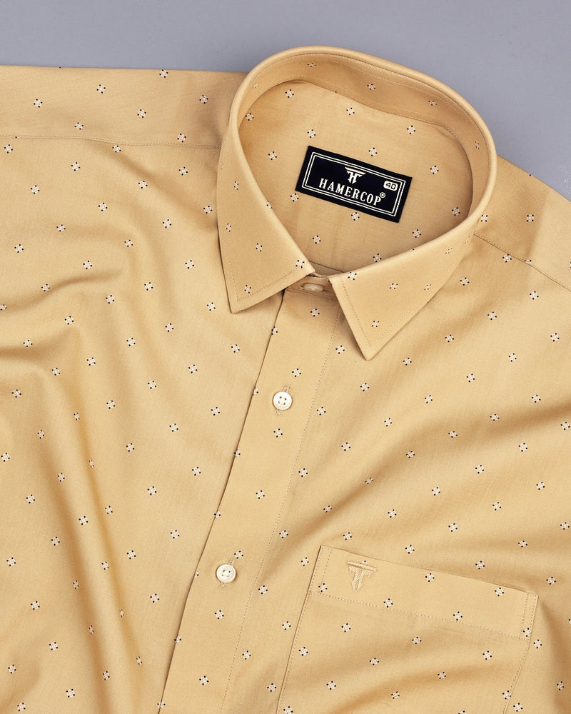 Macon Cream Poplin Printed Formal Cotton Shirt