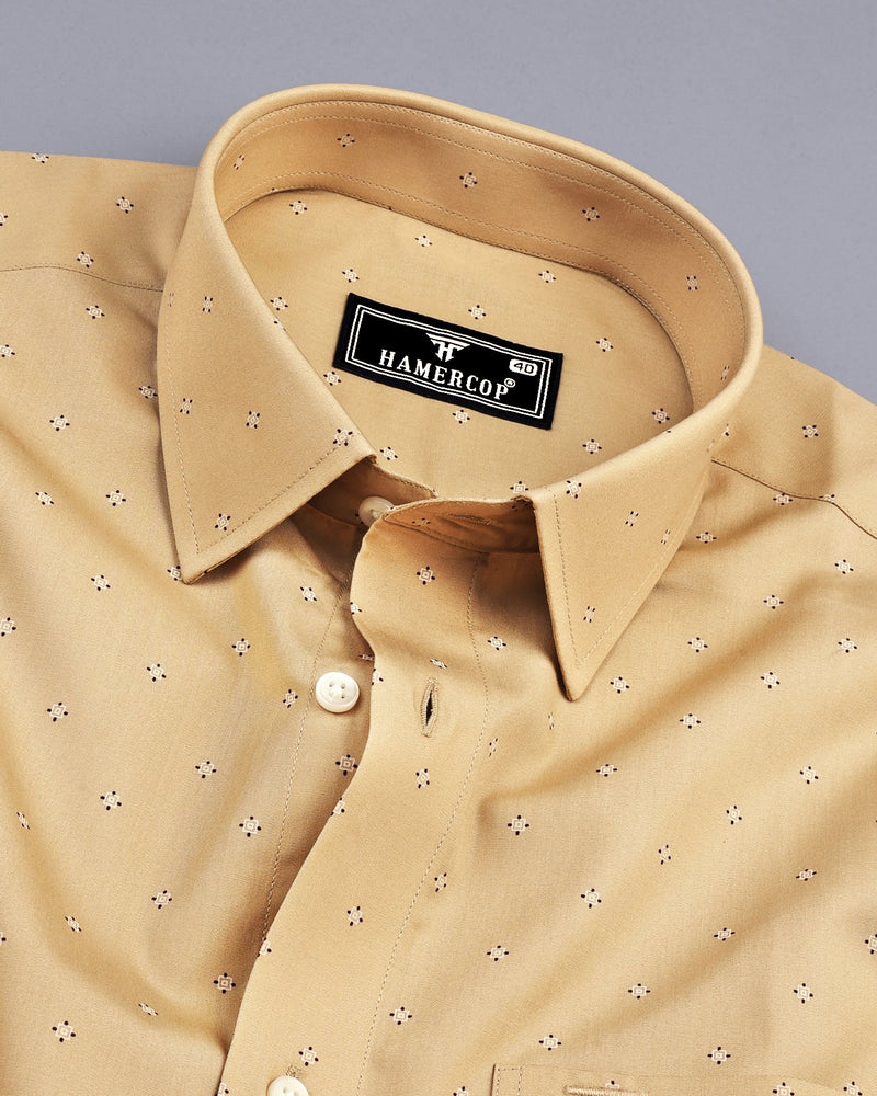 Macon Cream Poplin Printed Formal Cotton Shirt