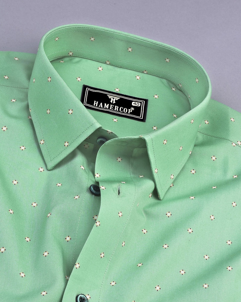 Macon Green Poplin Printed Formal Cotton Shirt