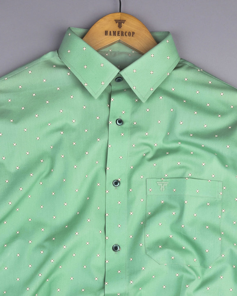 Macon Green Poplin Printed Formal Cotton Shirt