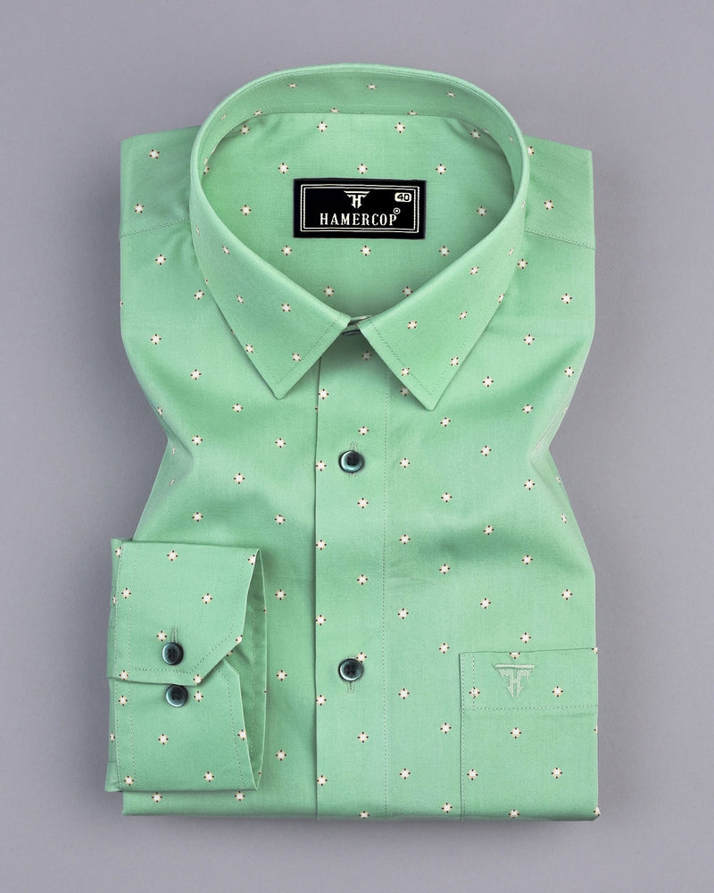 Macon Green Poplin Printed Formal Cotton Shirt