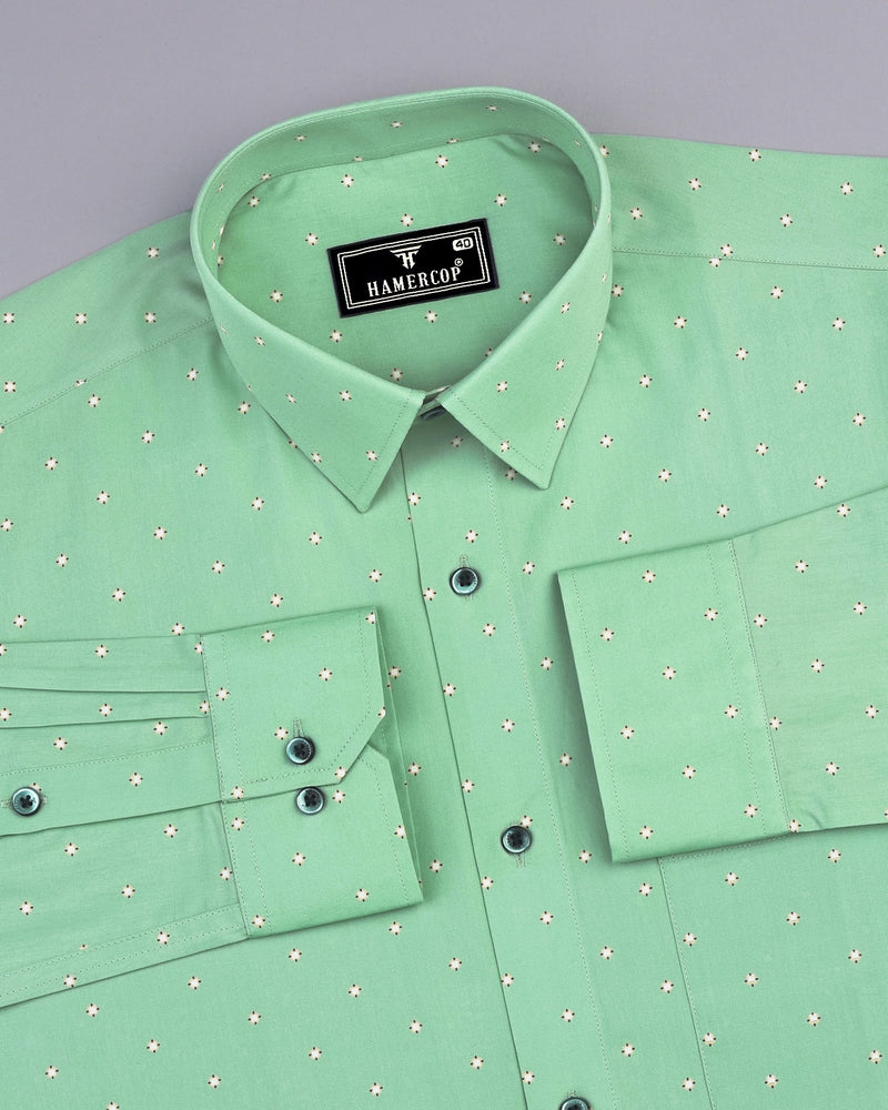 Macon Green Poplin Printed Formal Cotton Shirt