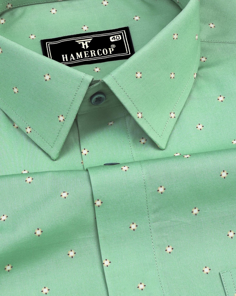 Macon Green Poplin Printed Formal Cotton Shirt